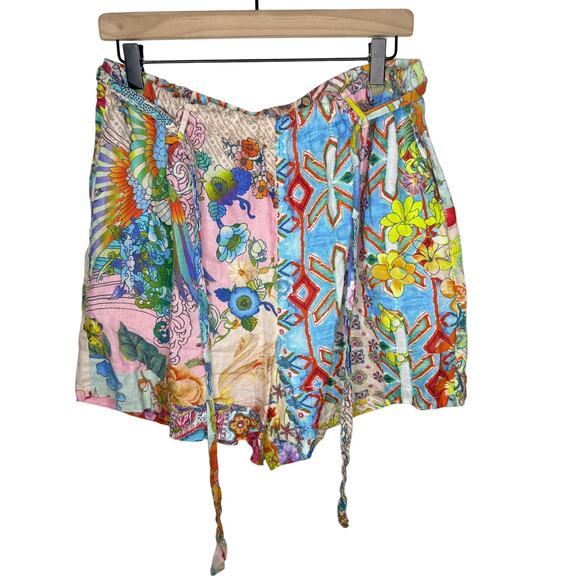 Johnny Was Workshop Dreamer Easy Linen Colorful Floral Drawstring Short Womens L